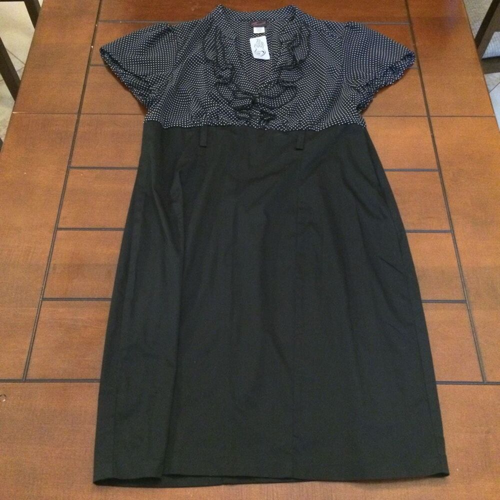 Vintage Torrid Black White Polka Dot Ruffle Bodice A-Line Dress Short Sleeve Kne